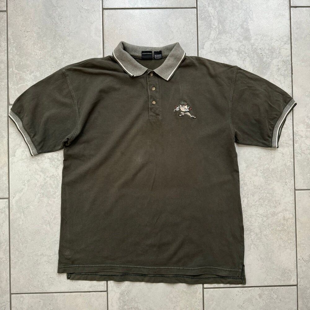 VINTAGE Warner Bros Store Taz Golf Men's L Green Embroidered Short Sleeve Polo